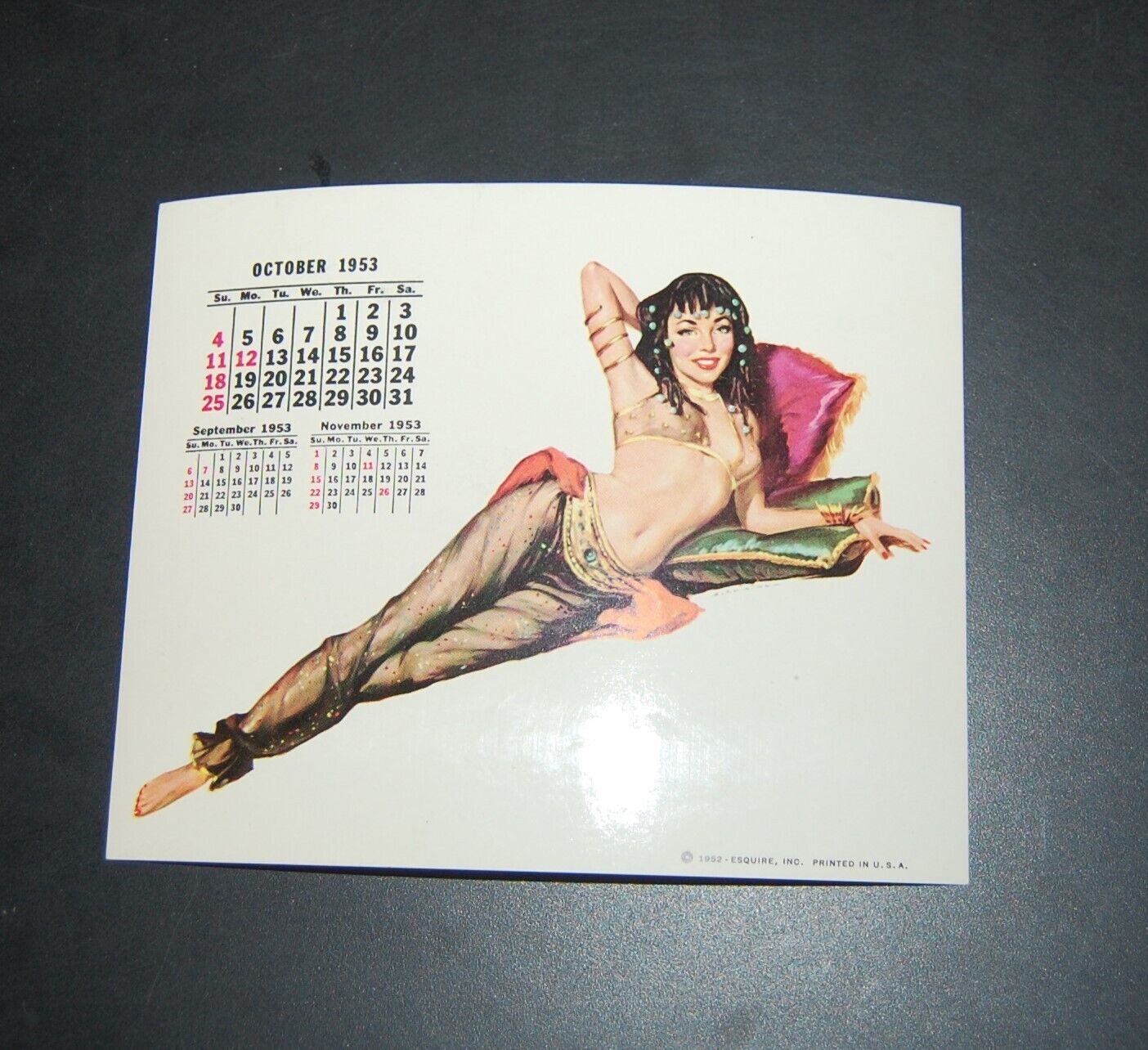 Vintage 1953 Esquire Magazine Pin-Up Calendar Page October