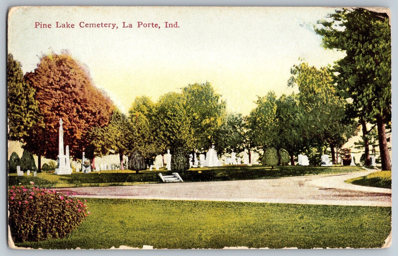 La Porte, Indiana IN - Beautiful Pine Lake at Cemetery - Vintage Postcard
