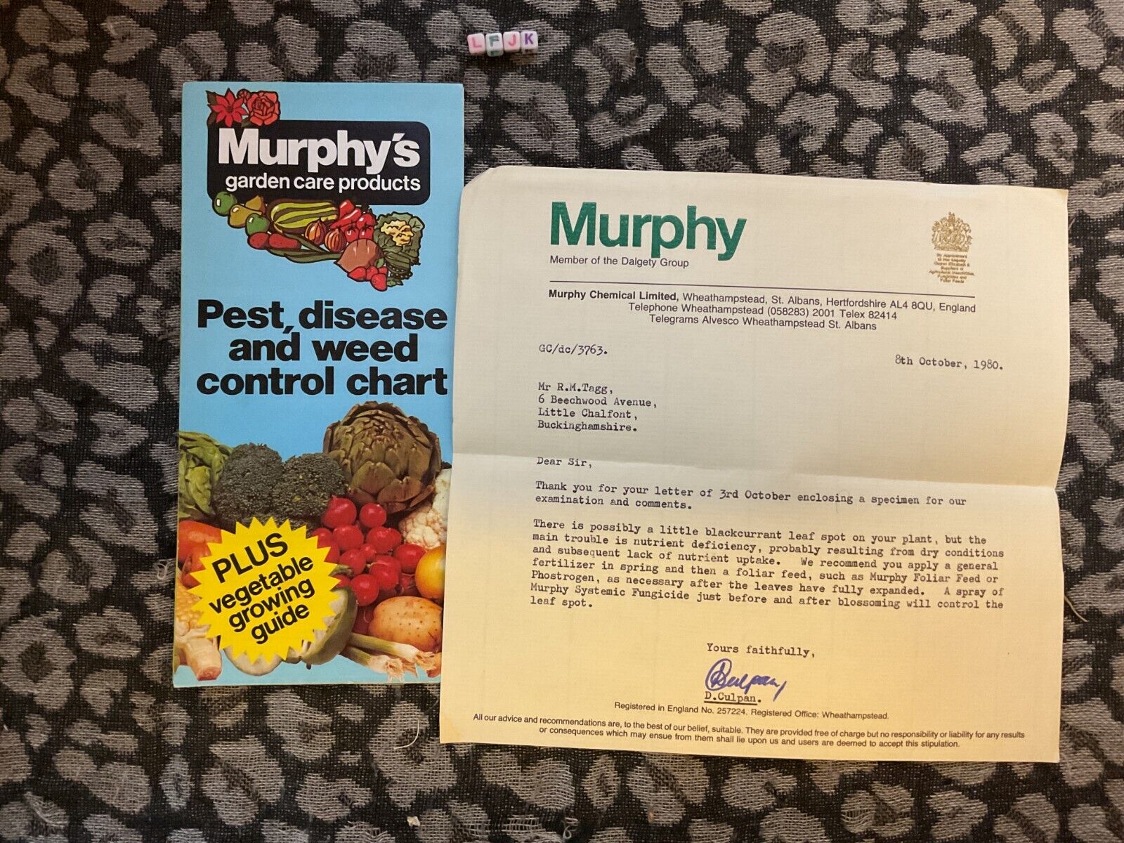 Vintage MURPHY \'S Garden Pest Chart And Signed Letter