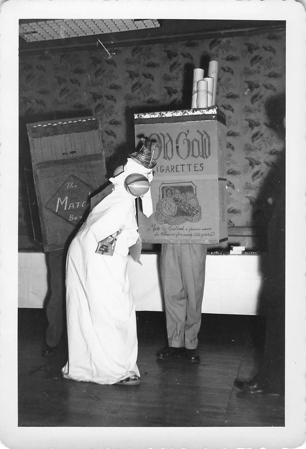 Vintage 1940s Snapshot Photo Halloween Party Cleopatra Talks To Giant Cigarette 