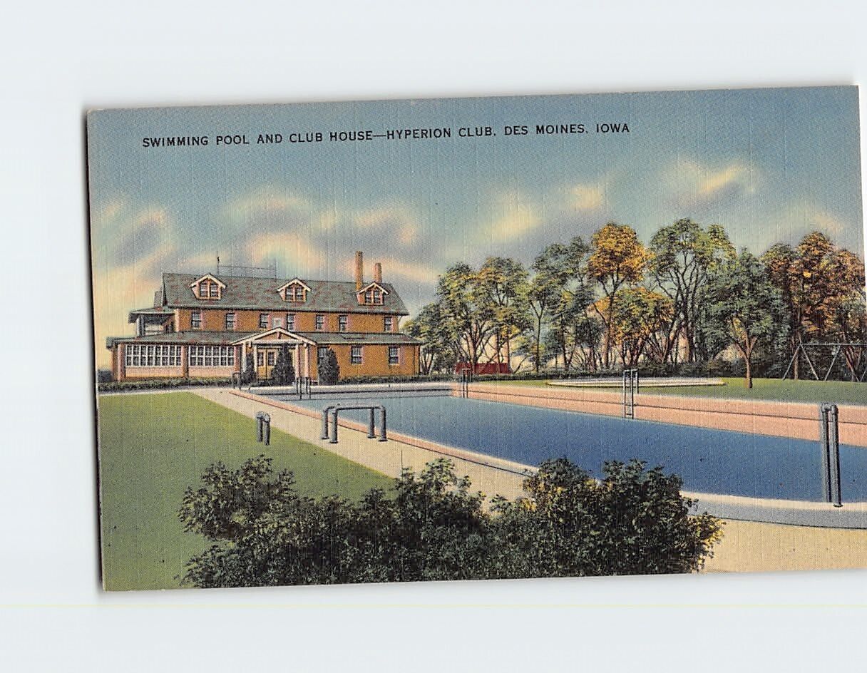 Postcard Swimming Pool and Club House Hyperion Club Des Moines Iowa USA
