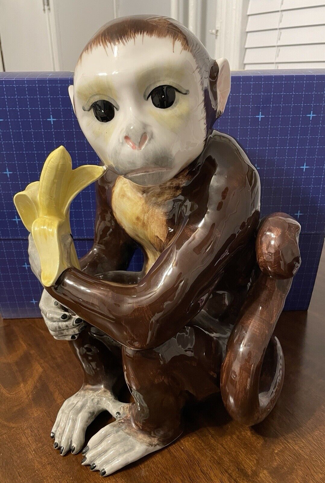 VTG ISO Tilso Monumental Ceramic Majolica Monkey With Banana Hand Painted Japan