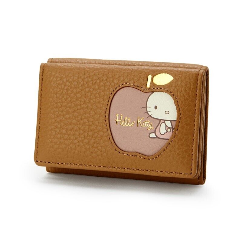 Hello Kitty real Leather Trifold Wallet Fresh BROWN Sanrio Gift Kawaii NEW