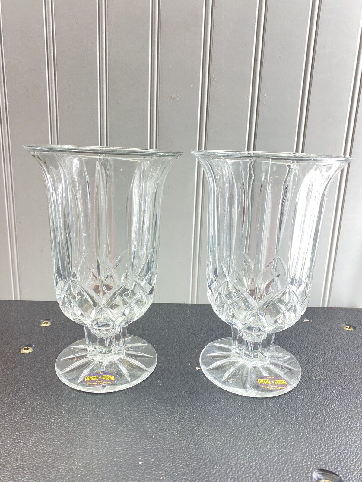 Vintage Deplomb Crystal Glass Candle Holders  2 Pc  Set Of 2