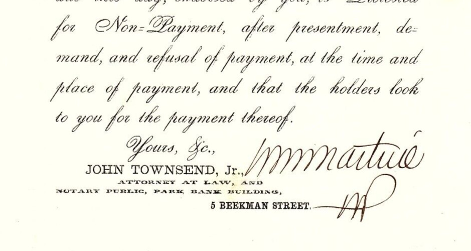 1861 CIVIL WAR ERA JOHN TOWNSEND JR NEW YORK ATTORNEY NON-PAYMENT DEMAND Z4083