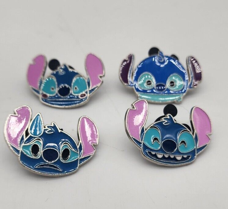 Disney Authentic Silvertone Enameled Lot Of 4 Stitch Pins