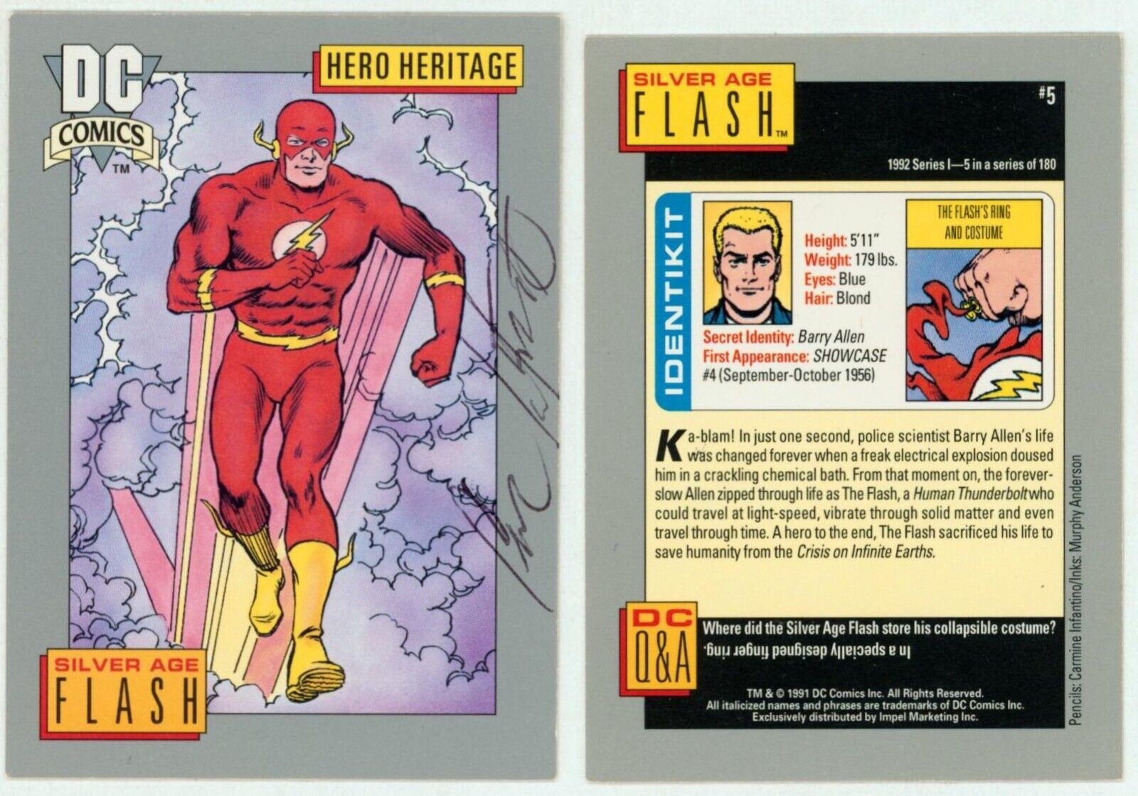 Carmine Infantino SIGNED 1991 DC Comics Art Card Silver Age Flash Barry Allen CW