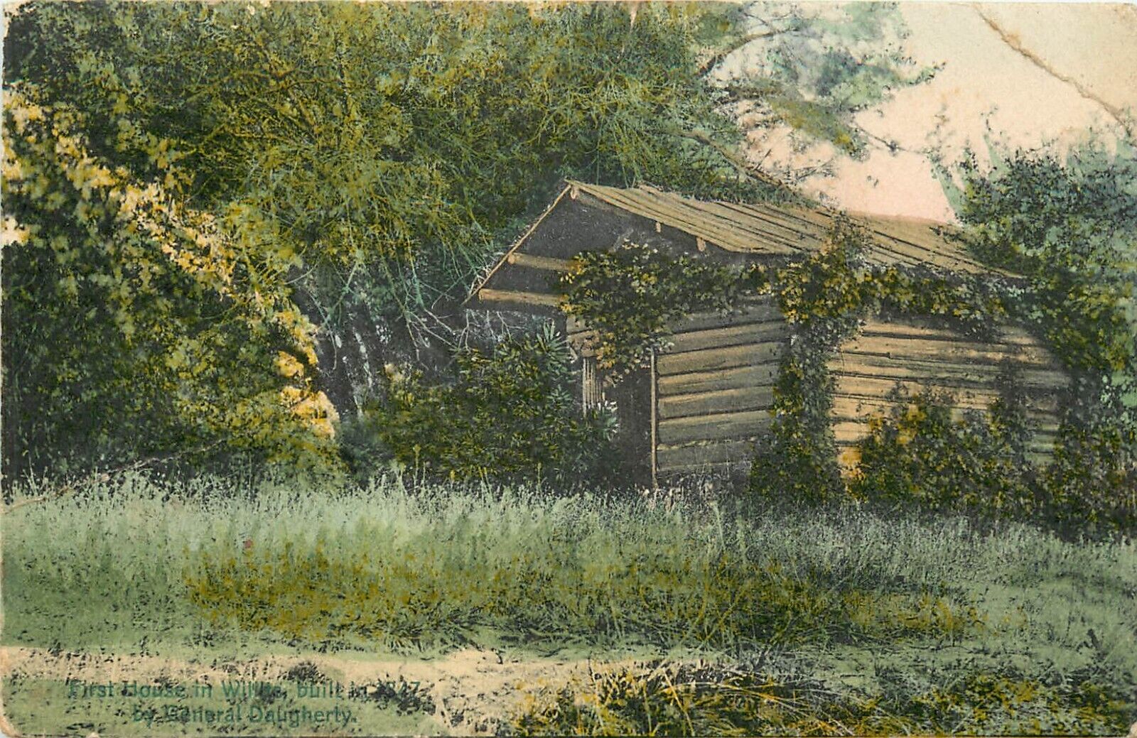 Hand-Colored Postcard; First House in Willits CA built 1847, Mendocino County
