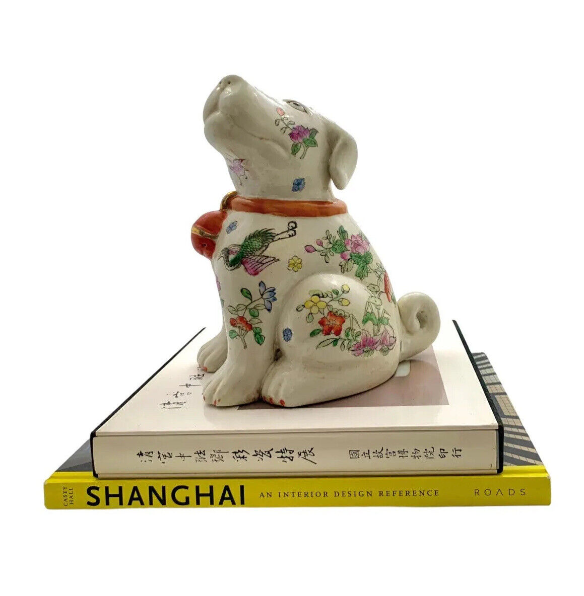 Dog Figurine Asian Porcelain Statue Hand Painted Vintage Oriental Decor Gift
