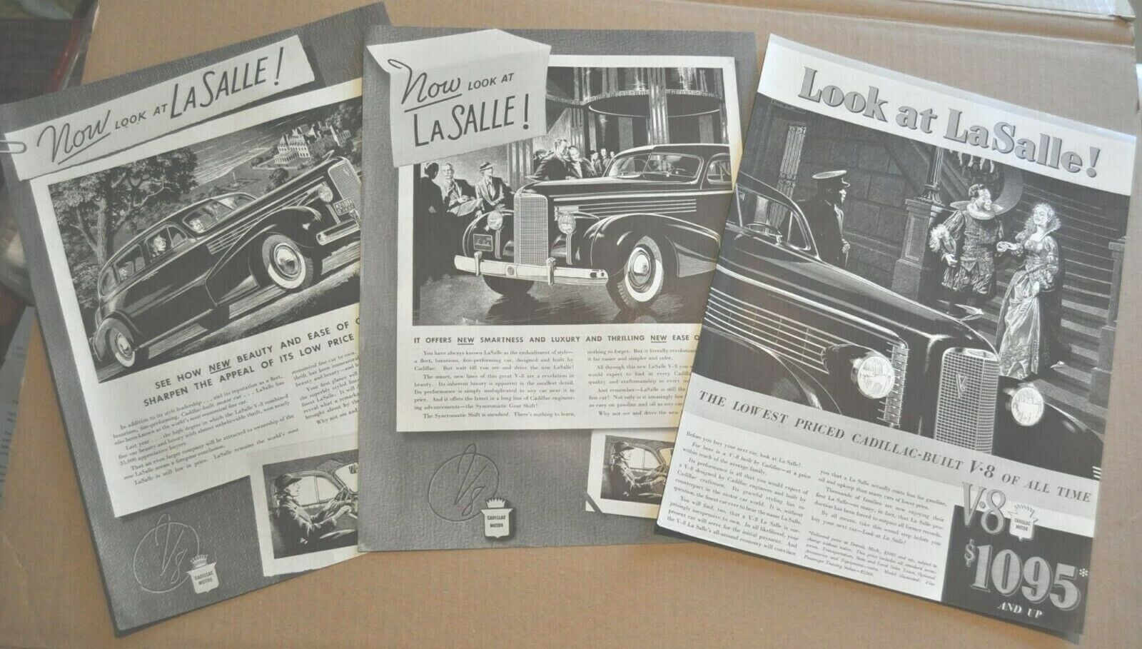 1937-38 La SALLE advertisements x3, Cadillac  La Salle 1937, 1938