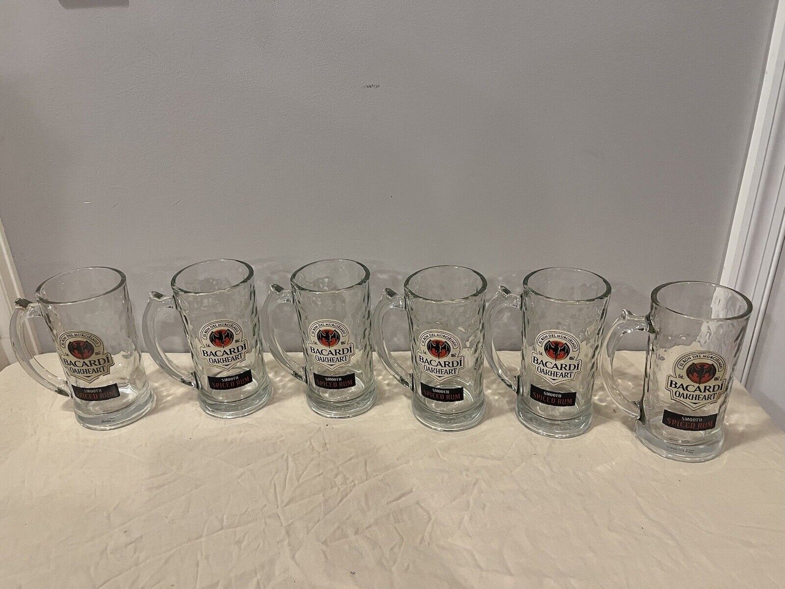 6 Bacardi Oakheart Spiced Rum Beer Mug Drinking Stein 12 oz Rippled Glasses