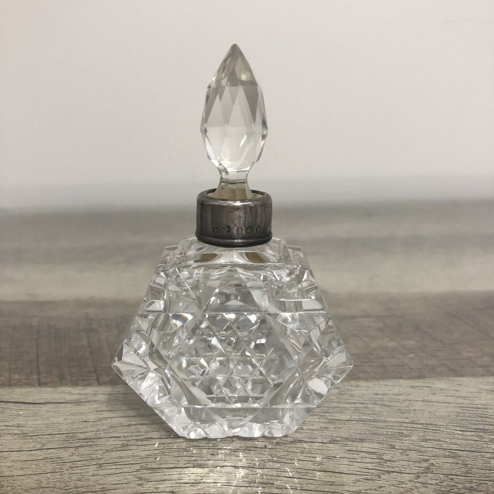 Vintage Cut Glass & Sterling Silver Perfume Bottle Faceted Stopper 4\