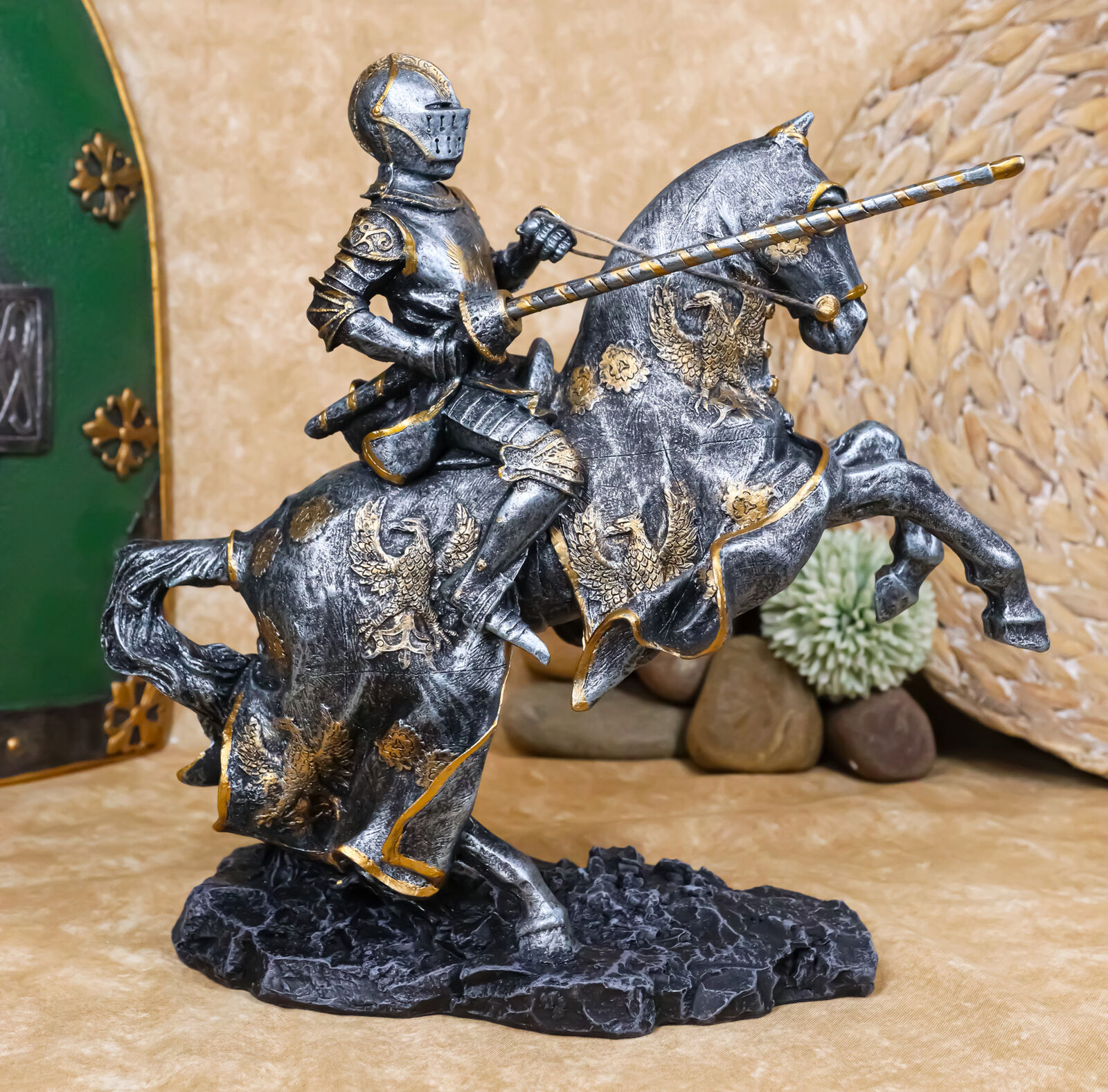 Ebros Medieval Champion Knight In Suit Of Armor With Lance On Horse Figurine