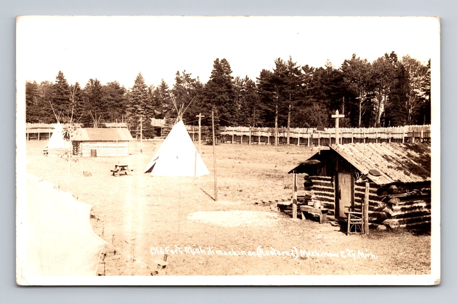 Mackinaw City MI-Michigan RPPC, Old Fort Michilimackinac, Vintage c1942 Postcard