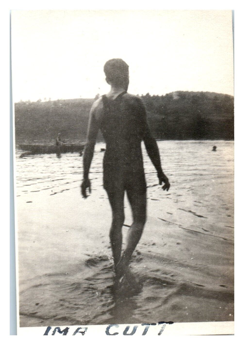 1940\'s Handsome Young Man Walking on Water Entering Lake Dusk VTG Photo