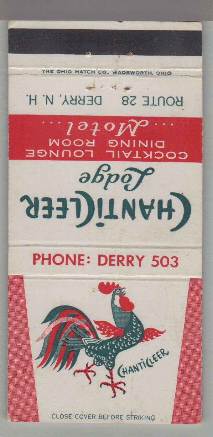 Matchbook Cover - Rooster - ChantiCleer Lodge Derry, NY