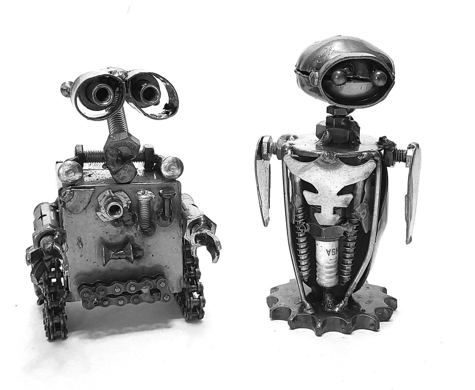 Wall-E  & EVE Hand Crafted Recycled Metal  Art Sculpture Figurine