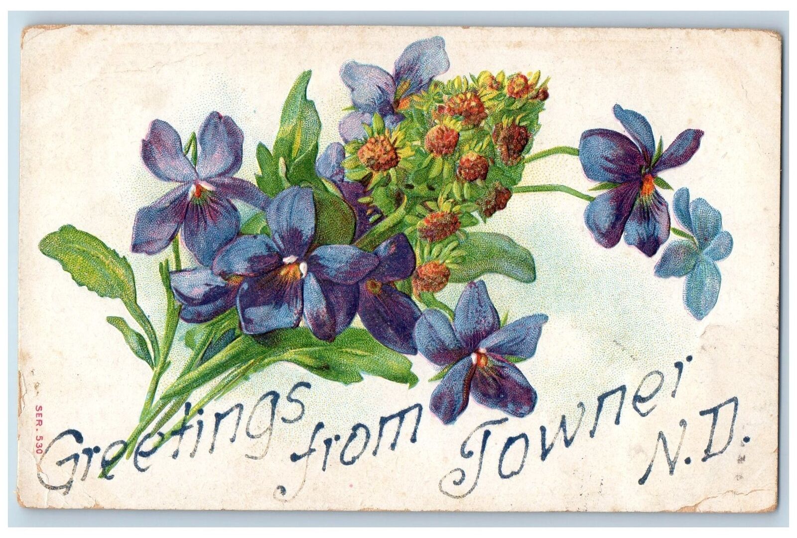Towner North Dakota ND Postcard Greetings Embossed Flowers Leaves 1909 Antique