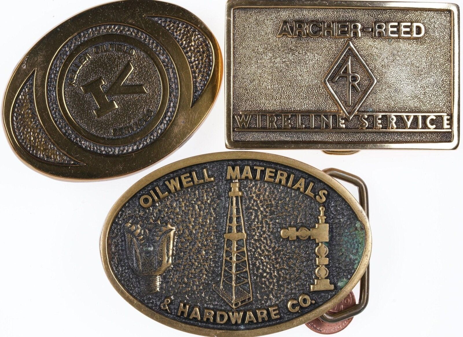 3 1970\'s Oilfield/communication Brass belt buckles Oilwell Materials and hardwar