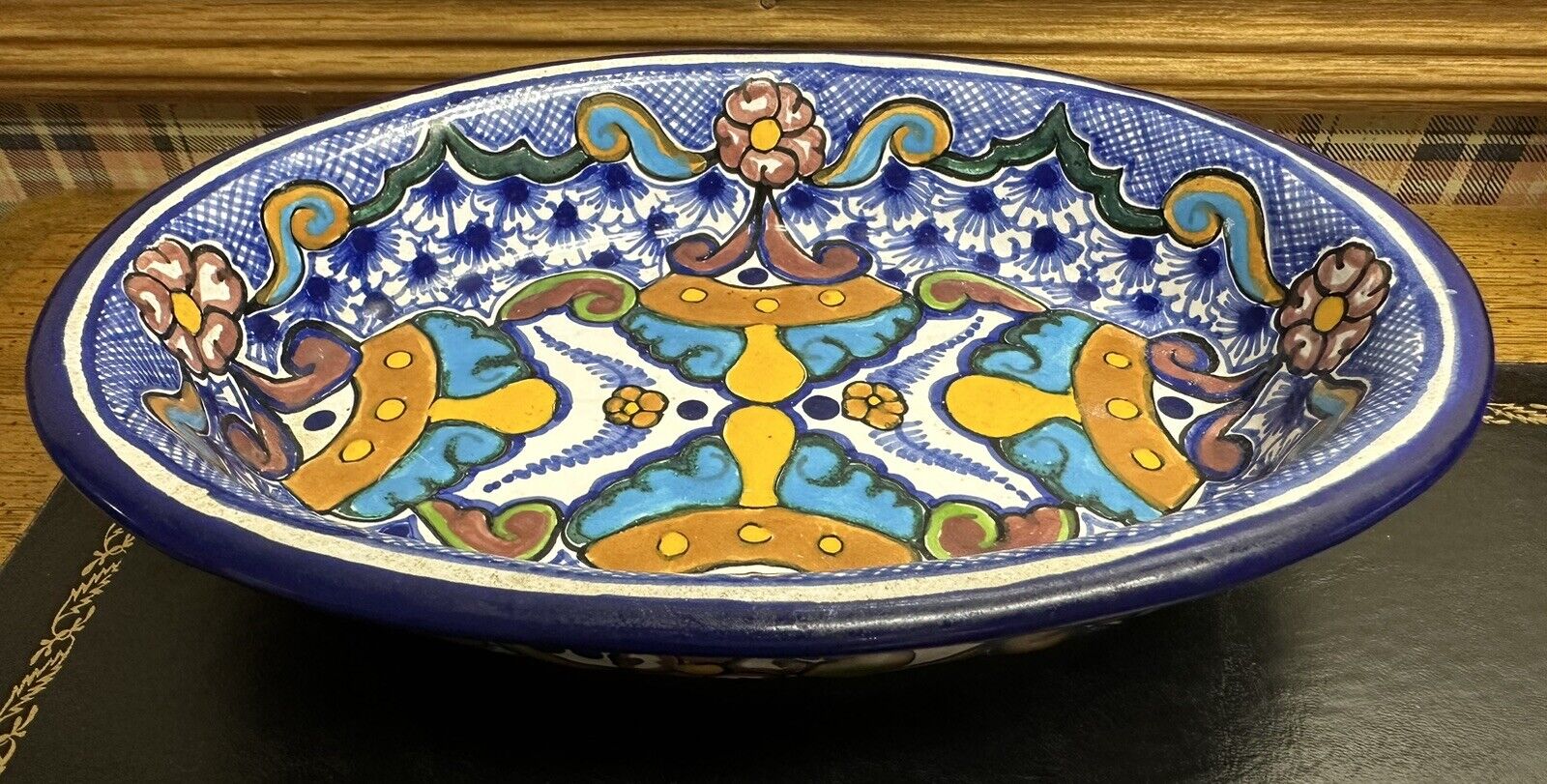Talavera Mexican Pottery Blue Serving Dish