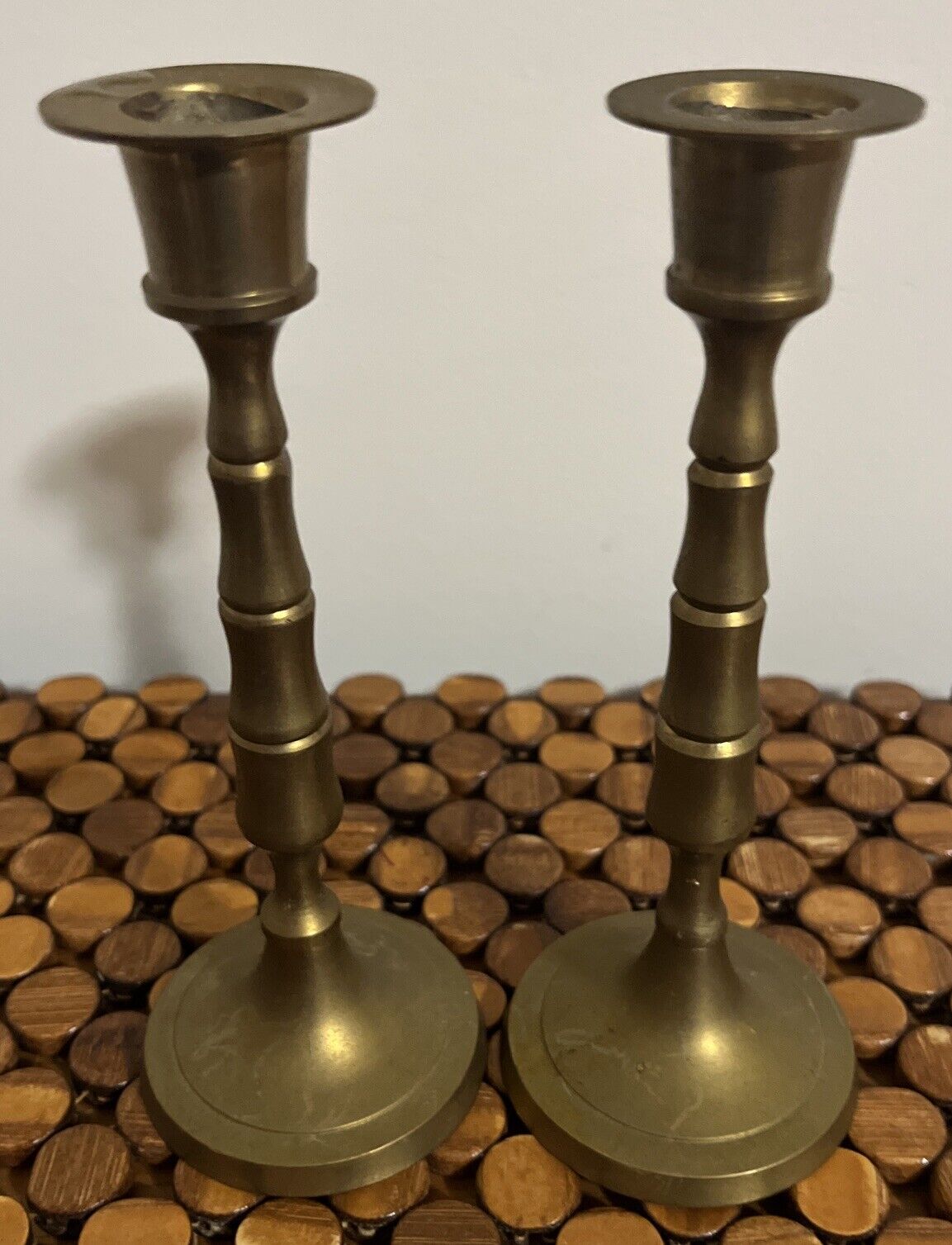 Vintage Pair Of Solid Brass Candlestick Made In India 
