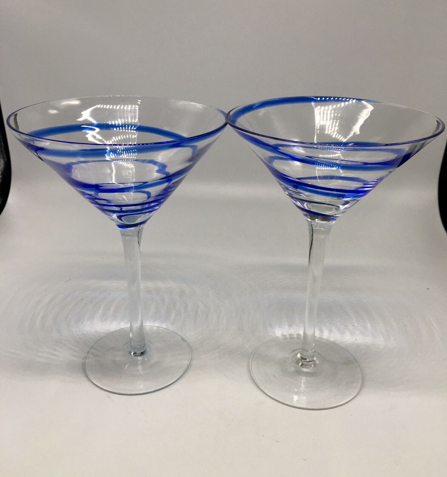RARE William Yeoward Hand Blown “Bella Blue” Swirled CRYSTAL Martini Glasses Set