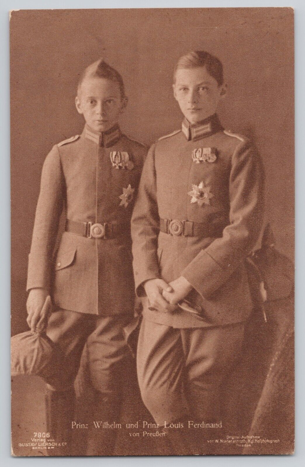1917 RPPC Prince Wilhelm & Louis Ferdinand Pickelhaube Studio Portraits