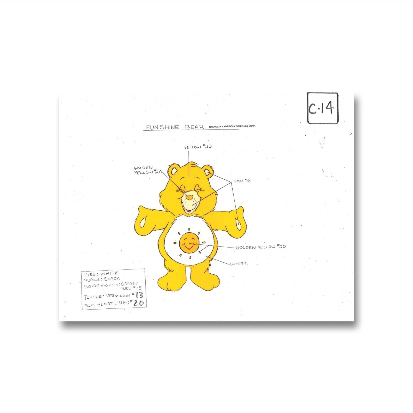 Care Bears Original Production Color Model Sheet: Funshine Bear, SSV1187