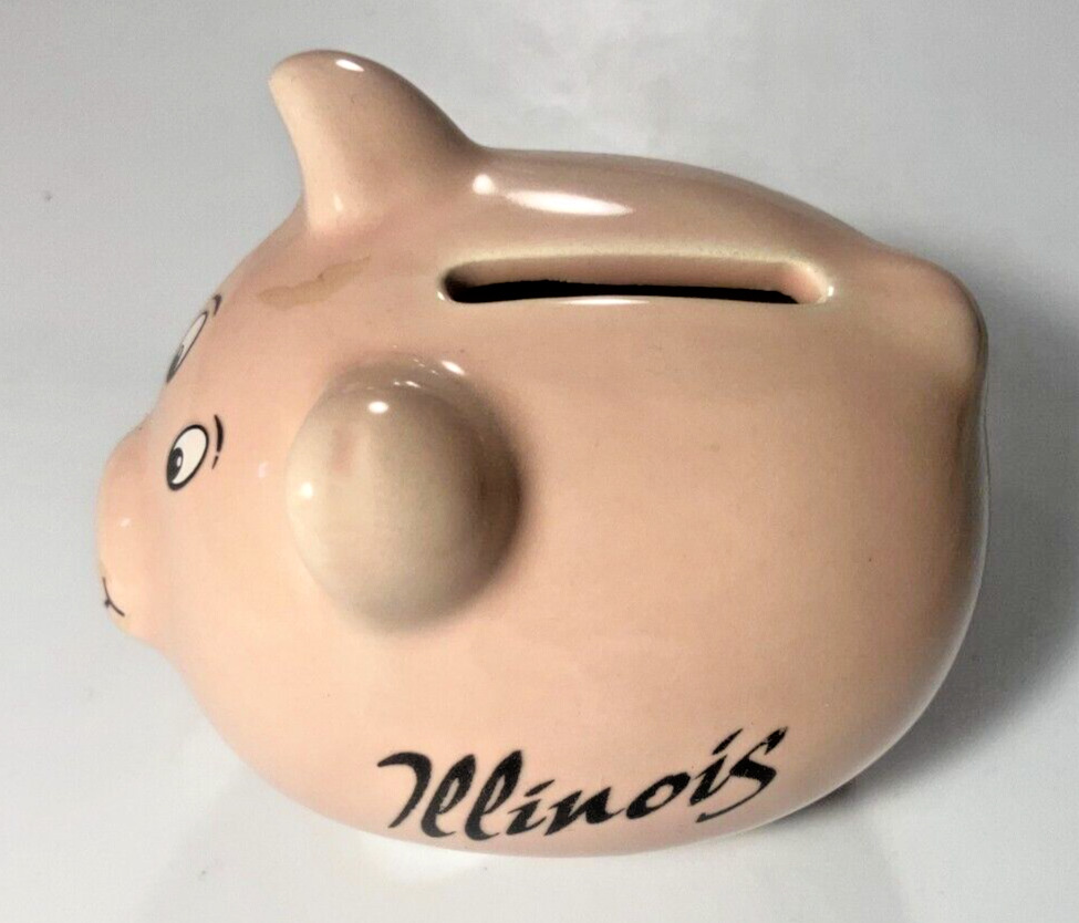 Vintage 1970s Illinois Pig Hog Piggy Coin Bank - 4 in long ceramic Rare VG