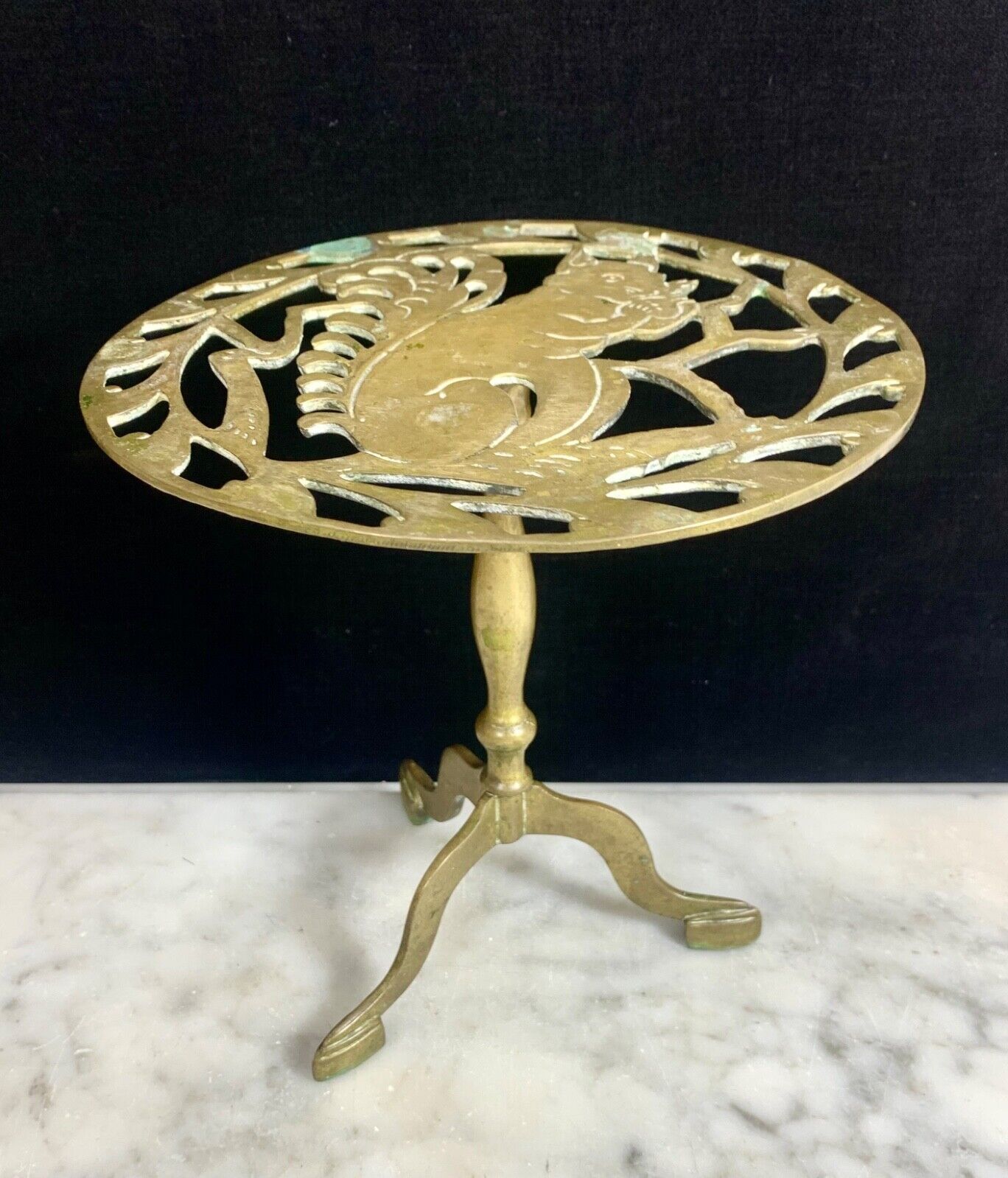 Vintage Virginia Metalcrafters Brass Squirrel Fireplace Trivet Plant Stand 8.25