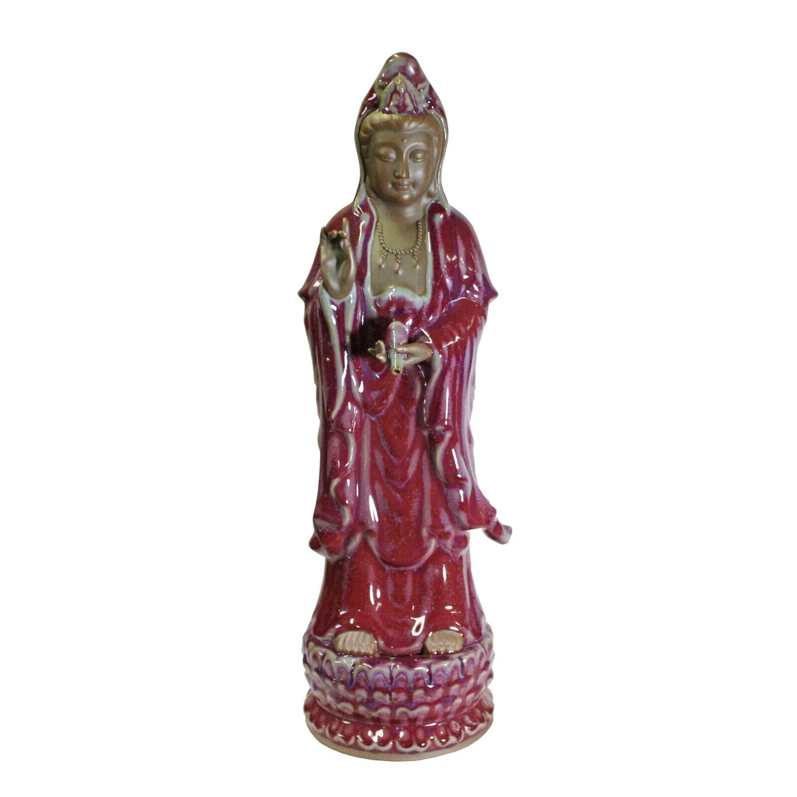 Chinese Handmade Ceramic Standing Purple Red Kwan Yin Statue ws409