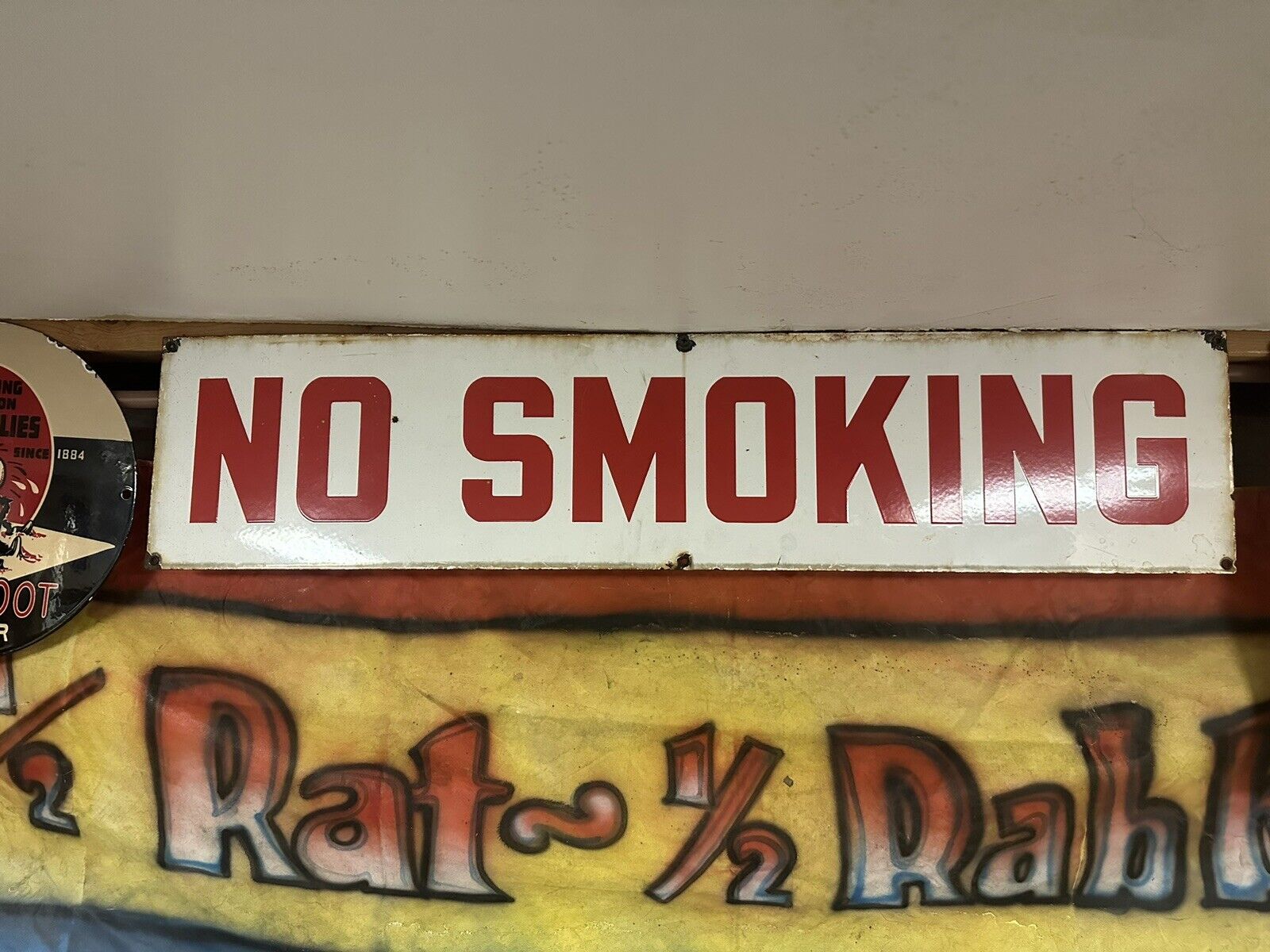 Original Authentic No Smoking Porcelain Sign From Old Gas Station Wow Rare 1950s