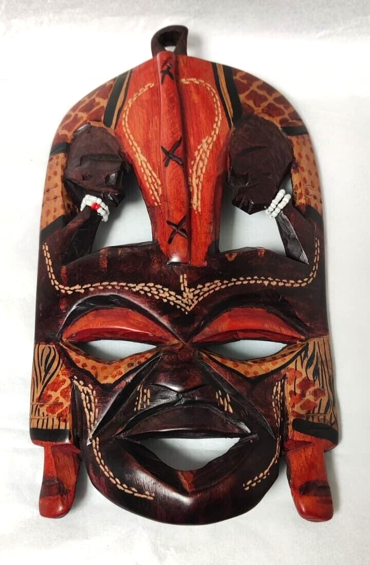 Vintage African Wooden Tribal Mask Hand Carved in Kenya -- 10 in