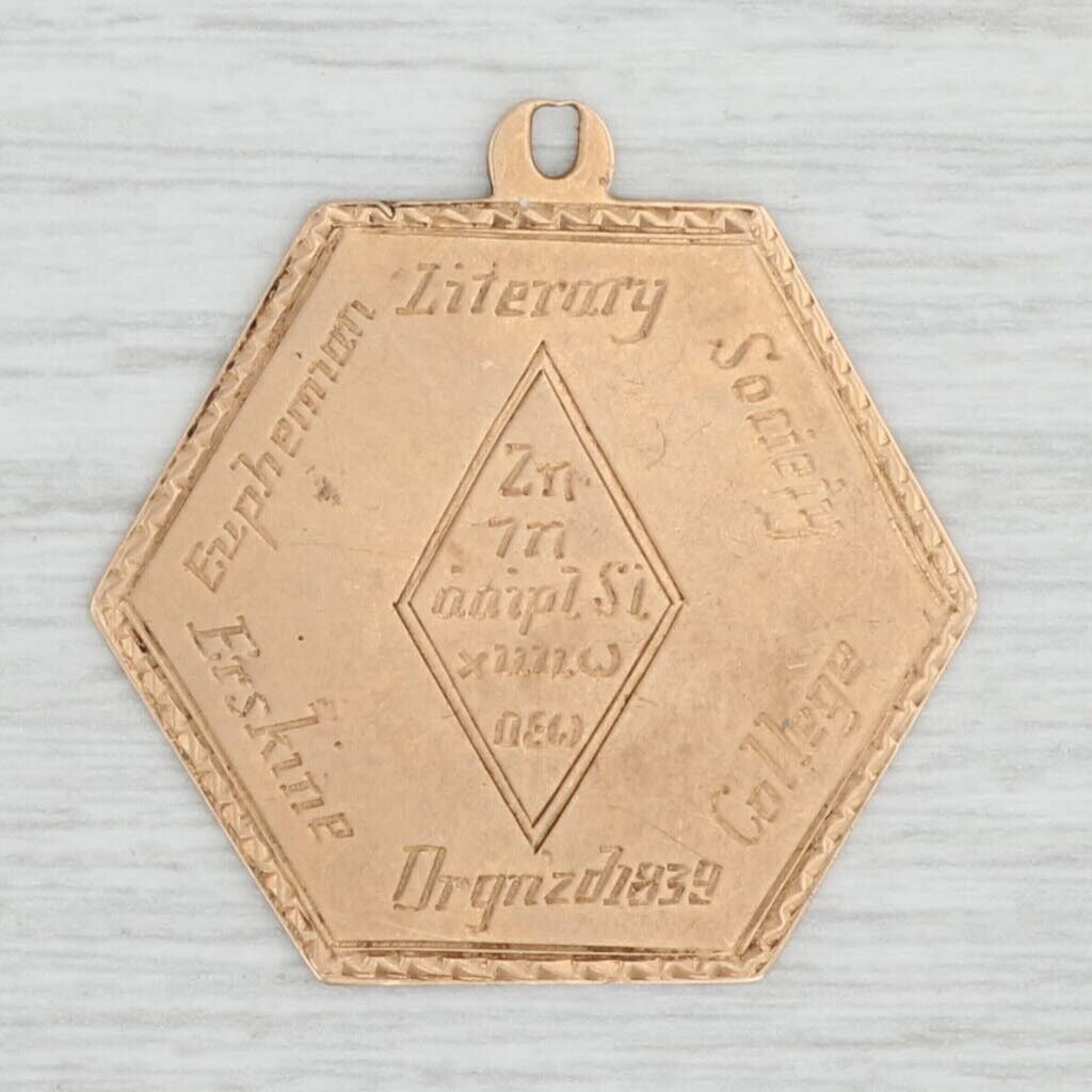 Euphemian Literary Society Medallion 14k Gold Erskine College 1913 Antique