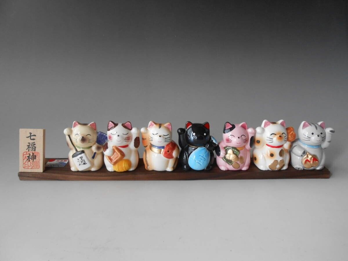 Japanese Seven Deities Of Good Luck Happy Cat Seto Ware Pottery Ale-net JP NEW