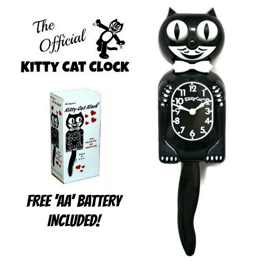 BLACK KITTY CAT CLOCK (3/4 Size) 12.75\