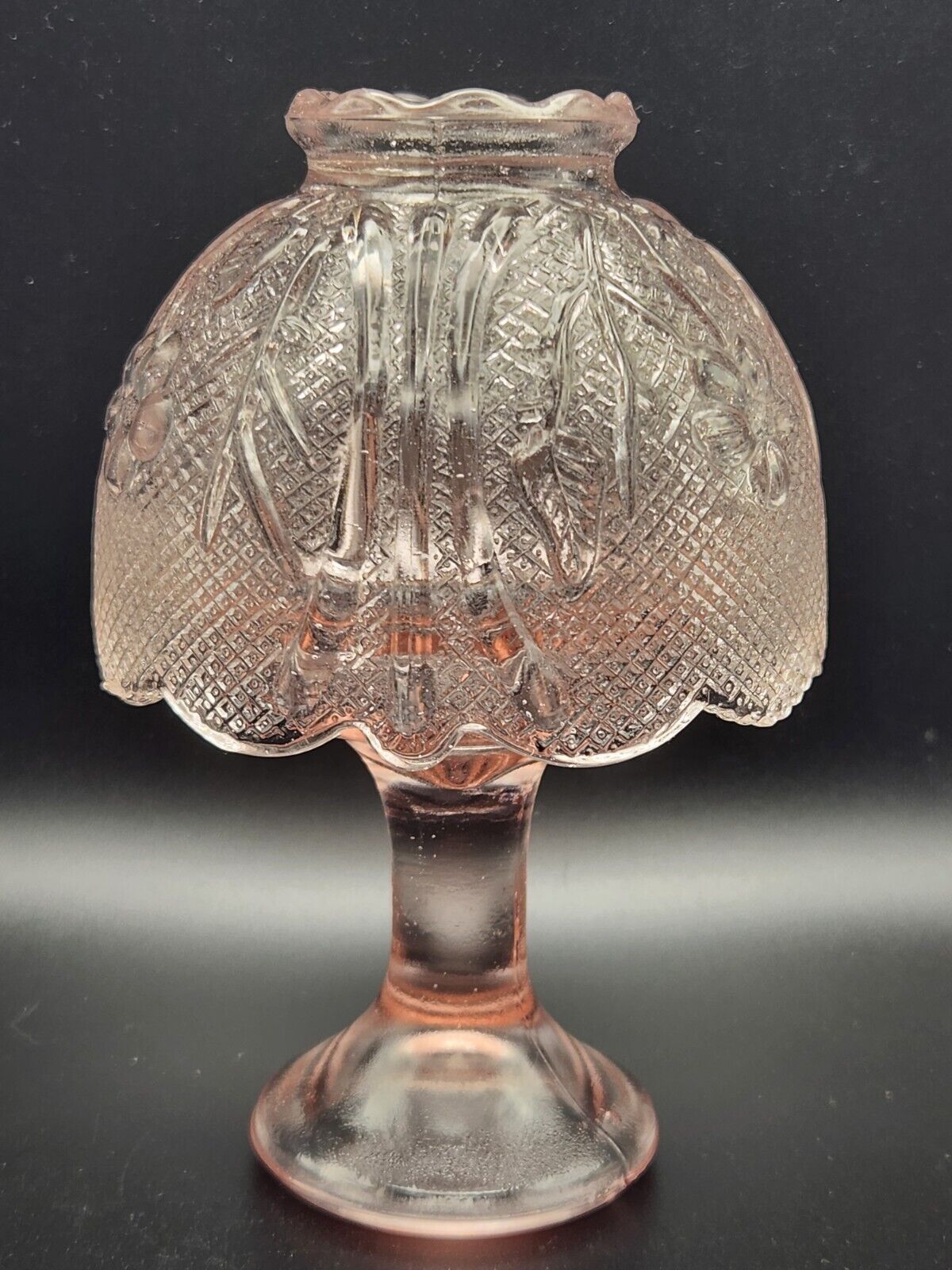 Vintage Pink Floral Art Glass Pedestal Fairy Lamp Candle Holder 5.75\