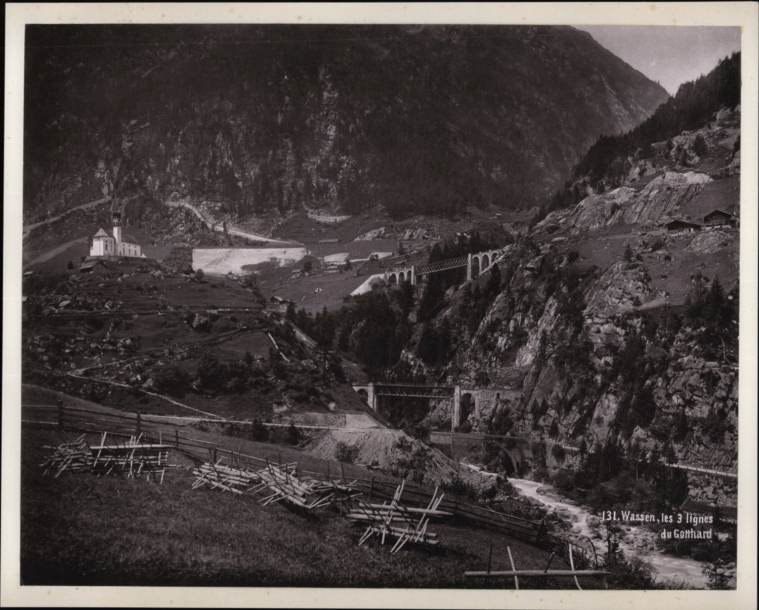 Switzerland, Wassen, The Three Gotthard Lines Vintage Photomechanical Print Pho