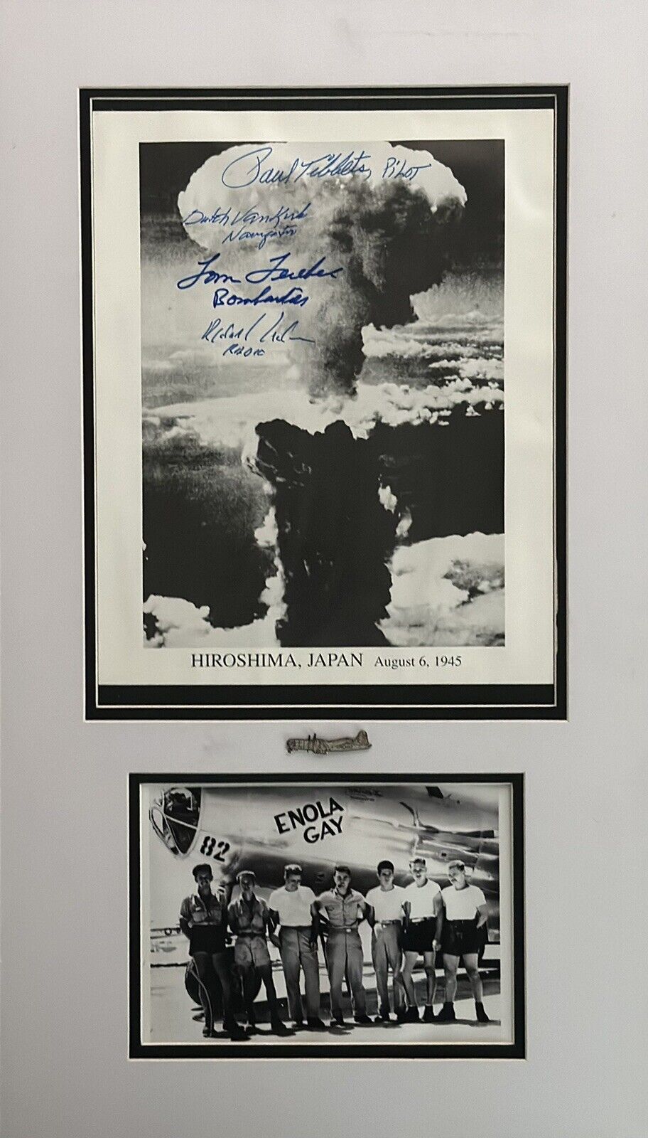 Enola Gay Signed Hiroshima, Japan Aug 6, 1945 Photo Signed By 4, Crew Pic, & Pin