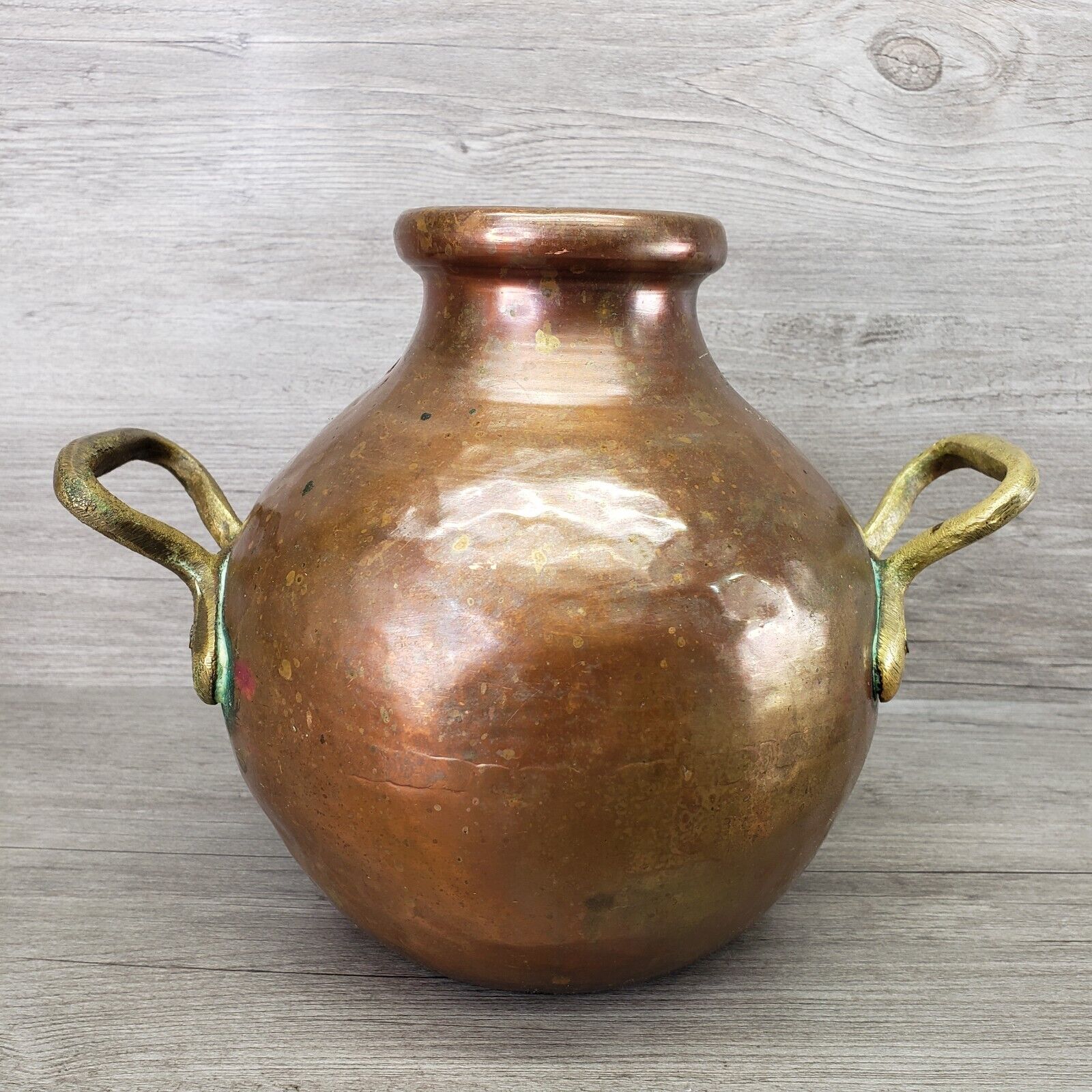 Hammered Copper Vase Double Hand Forged Handled Pot 7\