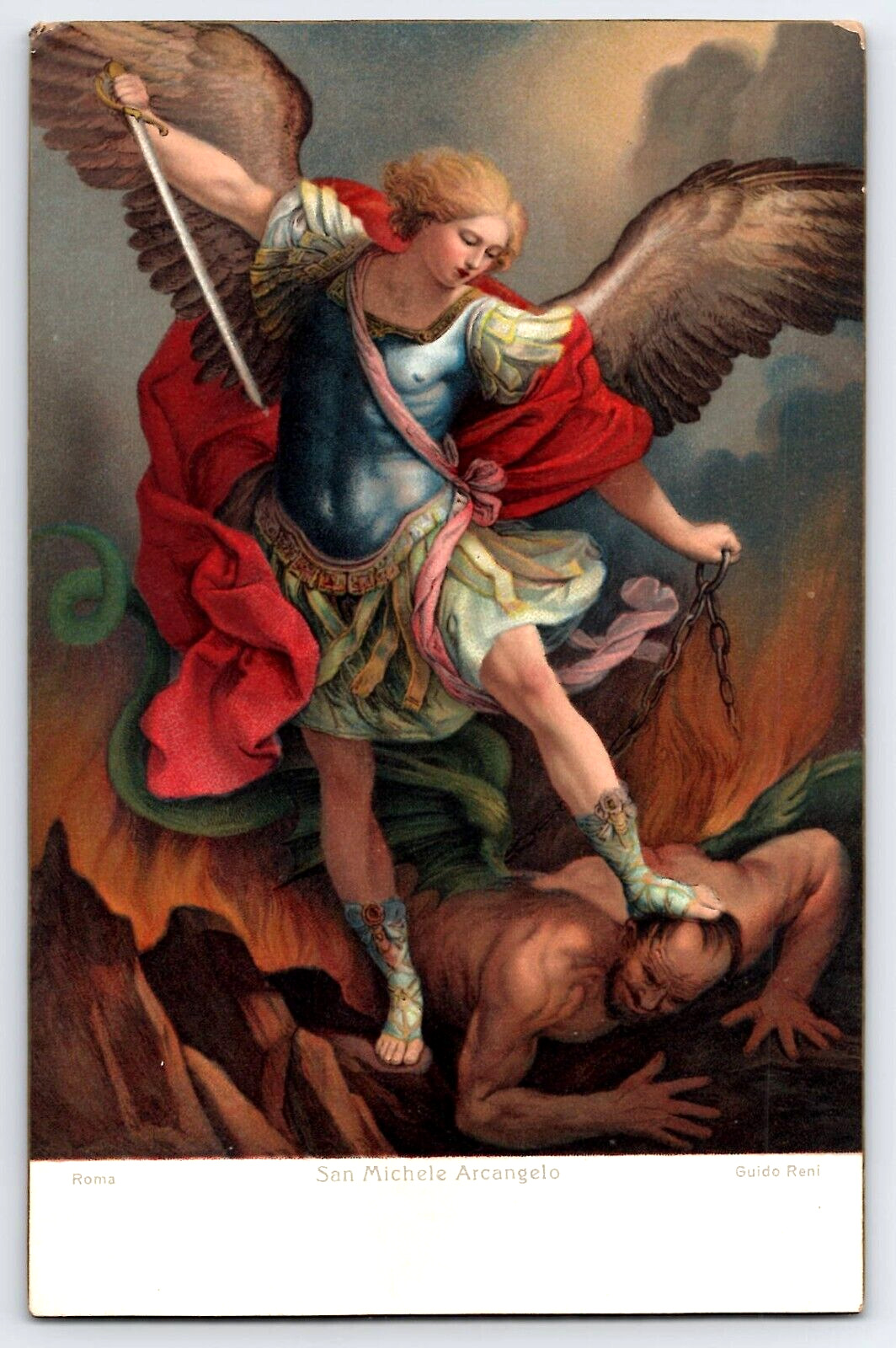 1910\'s Archangel Michael Saint Stengel Art Antique Postcard by Guido Reni