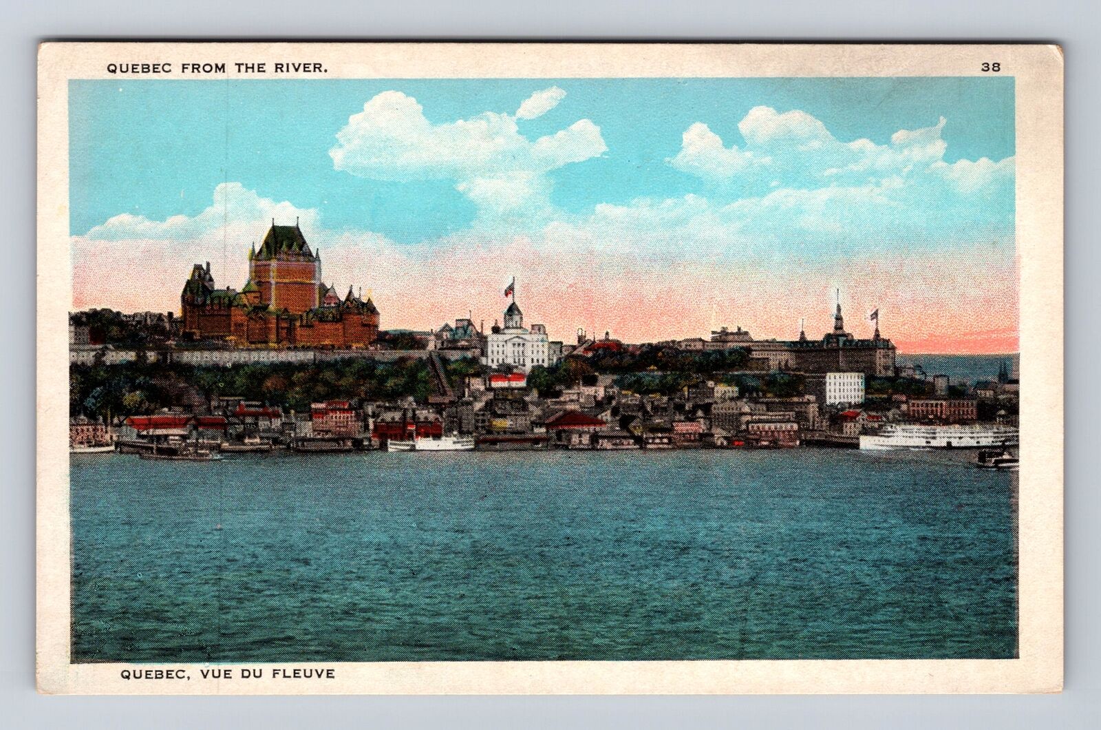 Quebec Canada, Quebec City From The River, Antique Vintage Souvenir Postcard