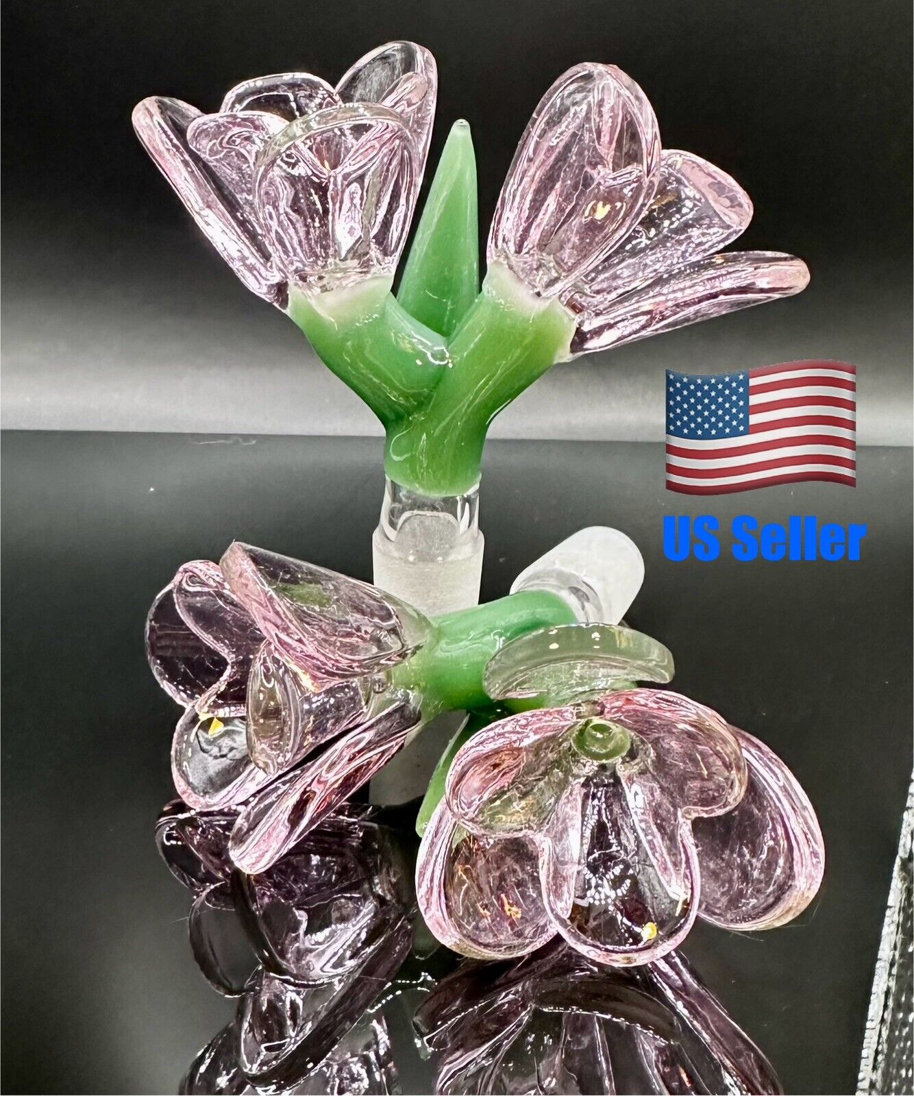 14mm Duel Flower Glass Bowl - Pink - Unique, High Quality, Thick Glass