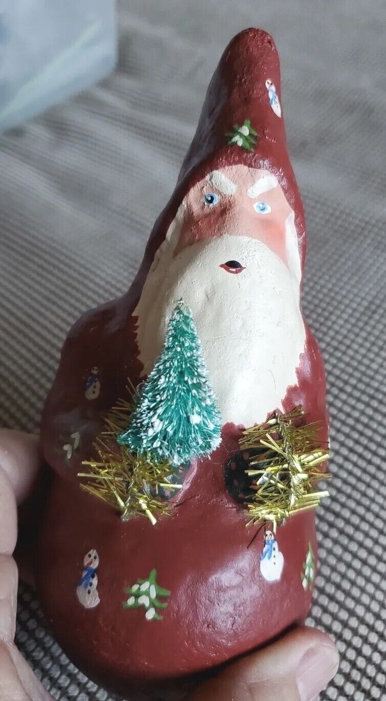 Christmas Folk Art Bellsnickle Santa Figure Handmade Rolly Polly Btl Brush Tree