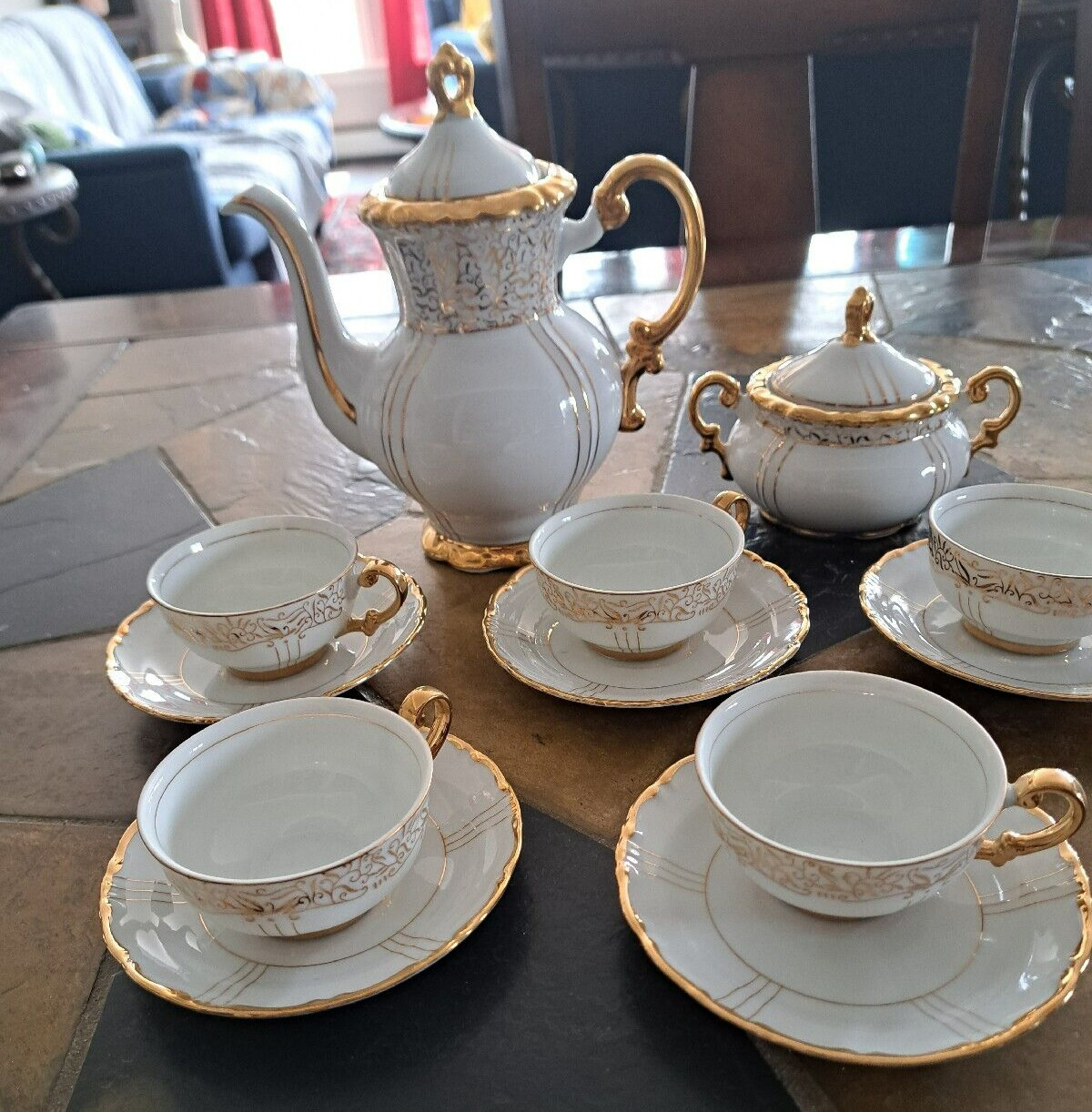 VTG SEYEI FINE CHINA 1030 tea SET demitasse cups saucers gold sugar bowl teapot
