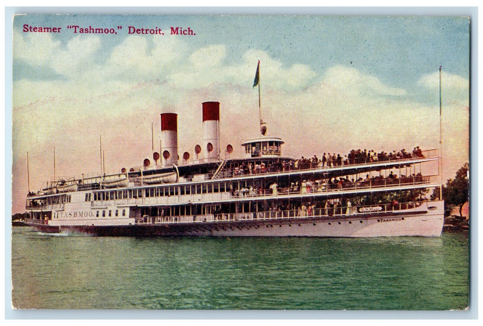 View Of Steamer Ship S. S. Tashmoo Detroit Michigan MI Antique Unposted Postcard