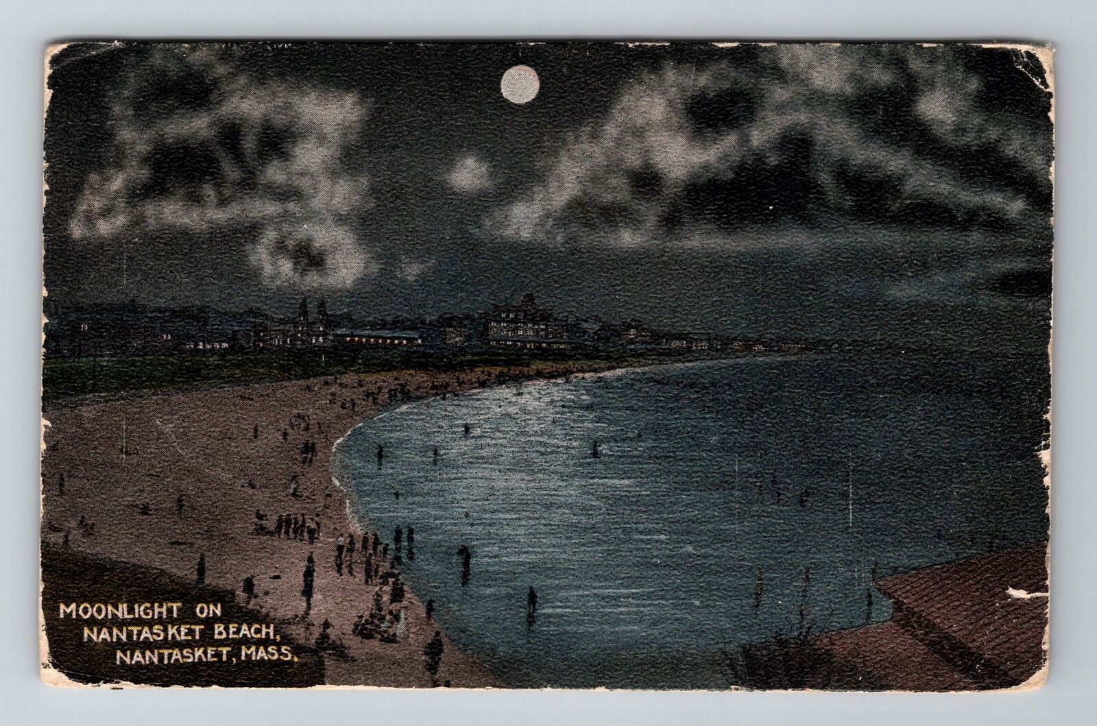 Nantasket MA-Massachusetts, Moonlight On Nantasket Beach, Vintage Postcard