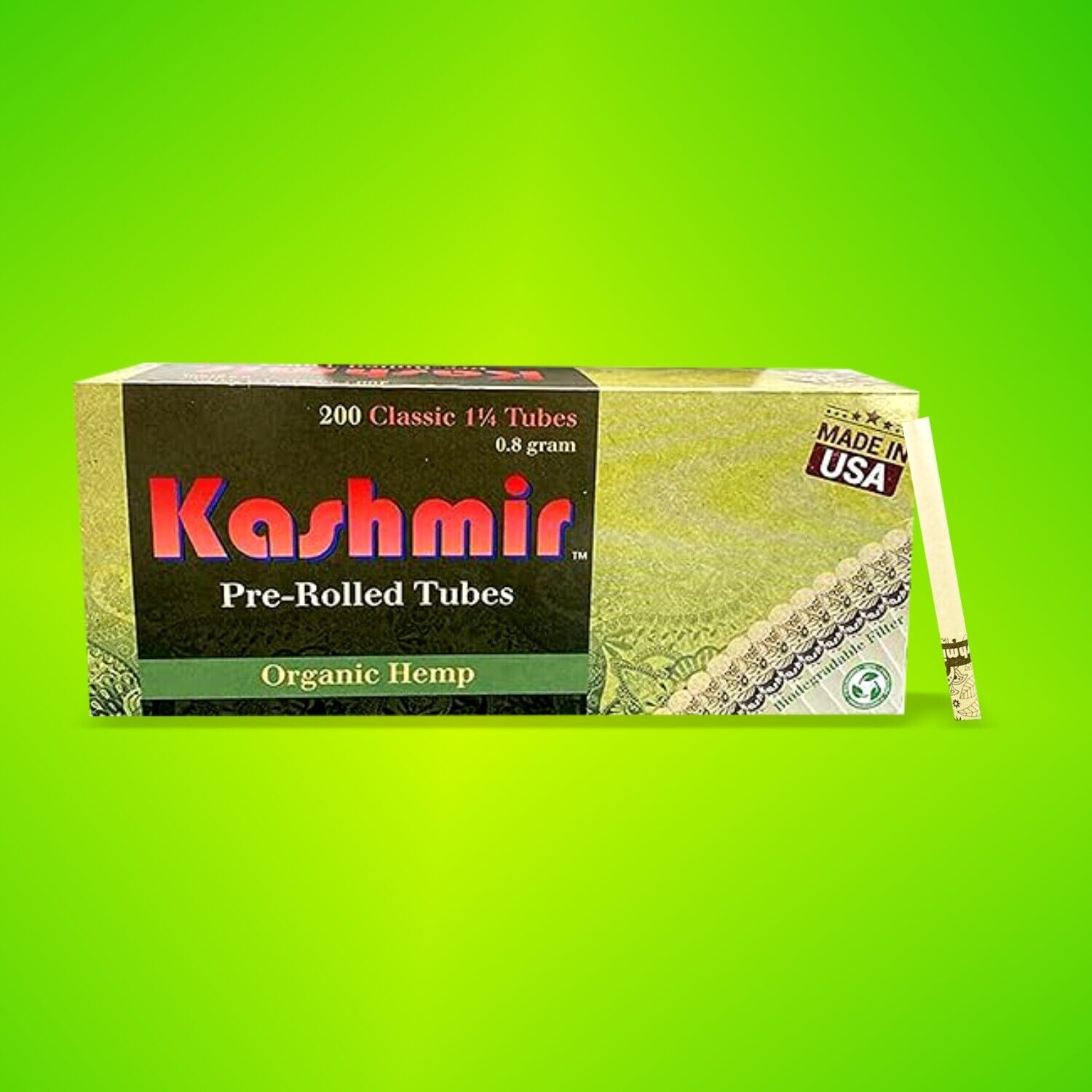 Kashmir Organic Hemp Tubes 1-1/4 Size Pre Rolled Cigarette Filter Tubes 200 Pack