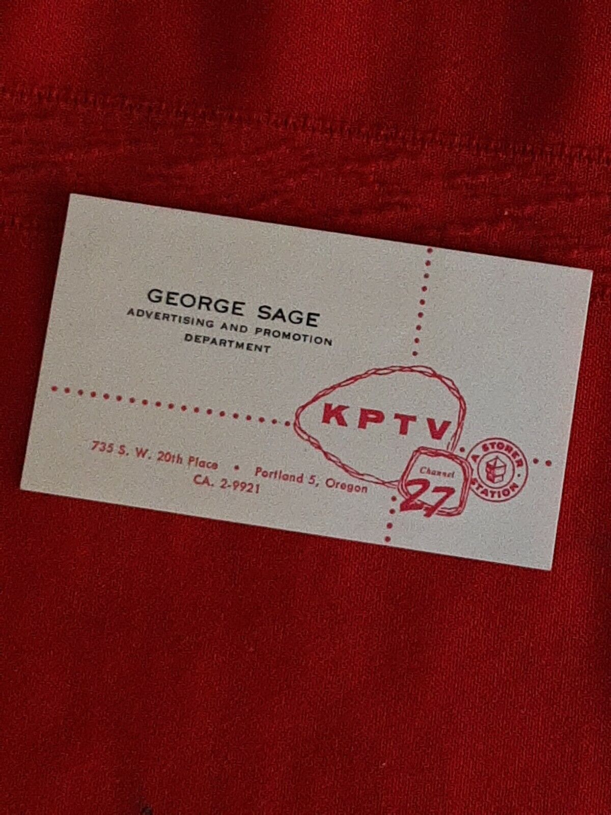Vintage Business Card KPTV 27 Seattle Wa. 1950\'s