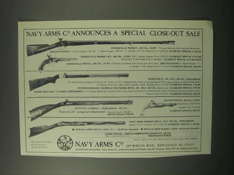 1979 Navy Arms Ad - Charleville Musket, Pistol +